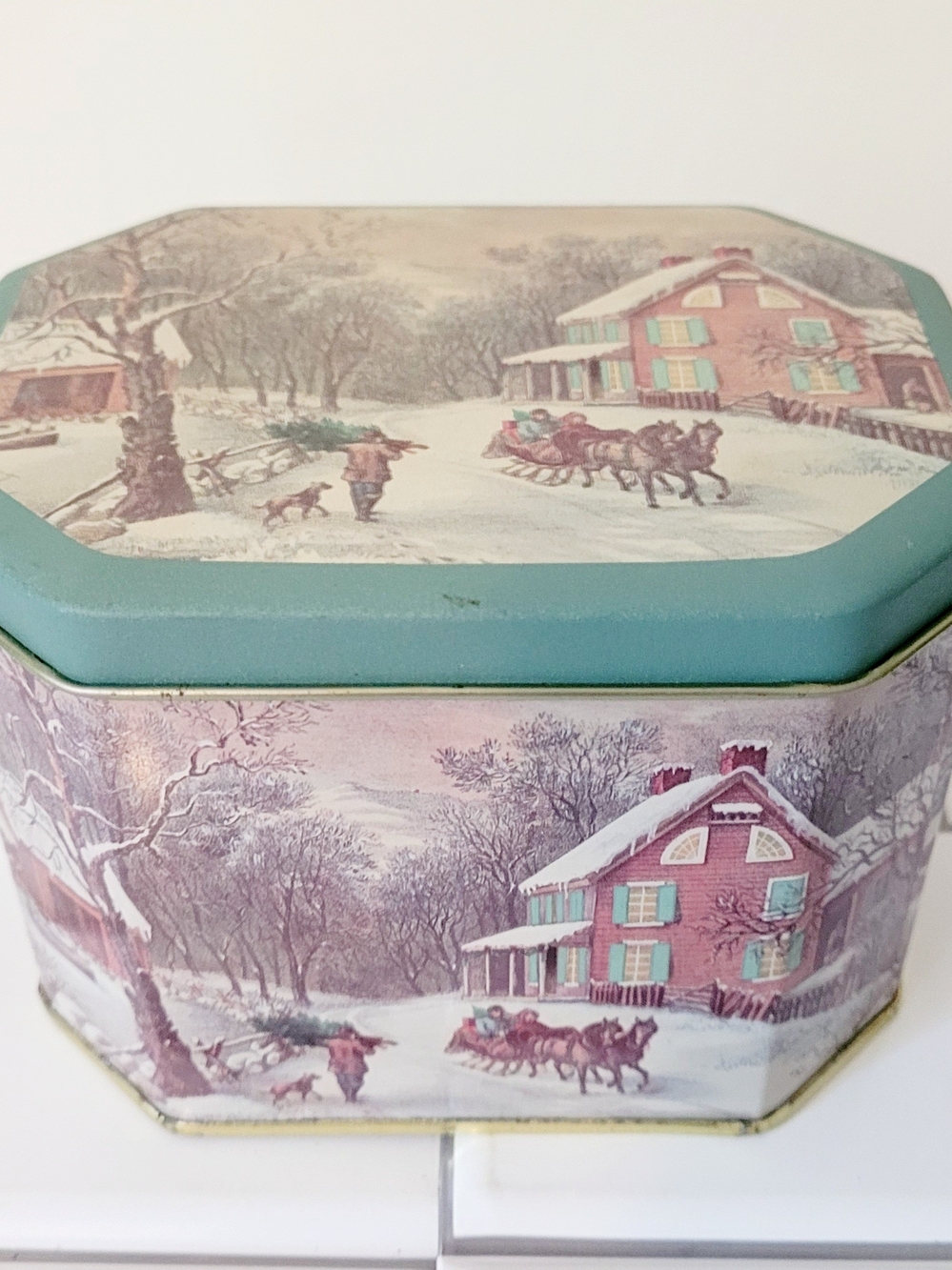 Winter Scene Decorative Storage Tin - Teal Accent